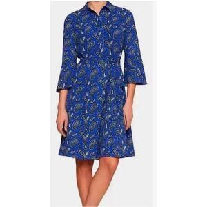 Banana Republic Midi Shirt Dress with Belt Paisley 3/4 Bell-Sleeve Size 6